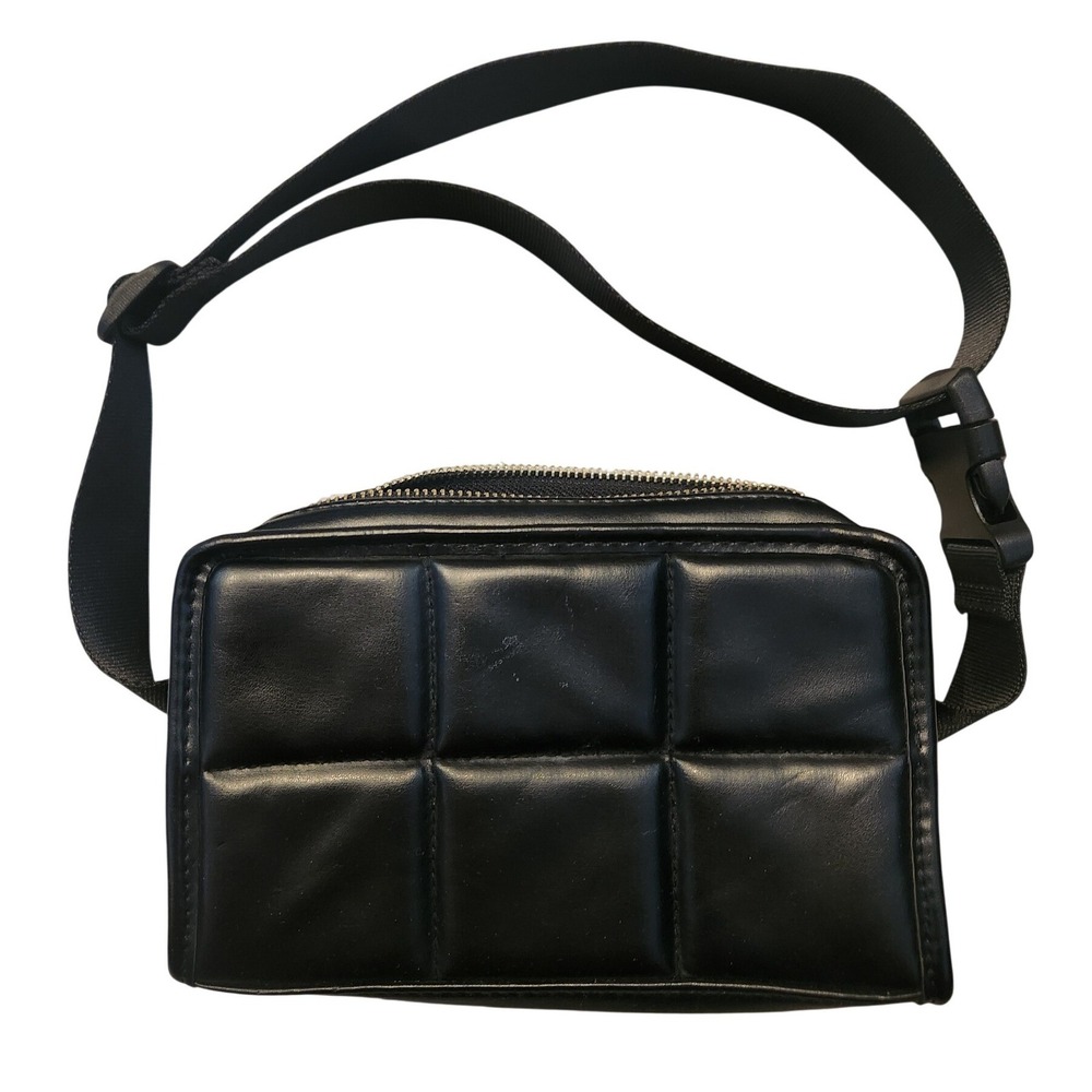 Amanda Uprichard Black Quilted Faux Leather Belt Bag Crossbody Fanny Pack mom
